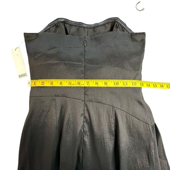 NWT BADGLEY MISCHKA Black Satin Strapless Mini With Abstract Bow Size 4 - Picture 10 of 14